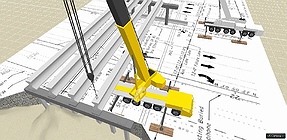 3D Lift Plan view shows the fourth beam should not be hoisted with the GMK5275 at this location